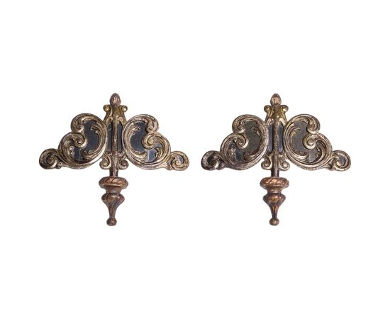Pair of important ancient gilded wall friezes with mirrors     