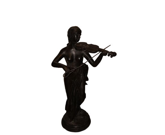 Scultura francese di inizio 1900 raffigurante dama con violino
