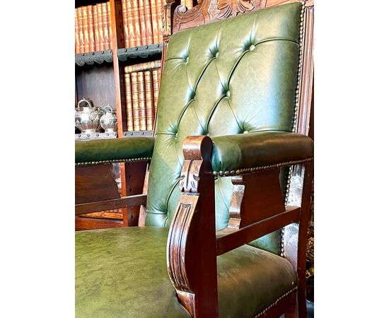 Pair of armchairs with green leather     
