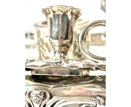 Calamaio in argento sbalzato a mano, Londra 1849