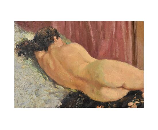 FEMALE NUDITY PAINTINGS, LAYING WOMAN, EARLY 20TH CENTURY, OIL PAINTING ON CANVAS. (QN331)     