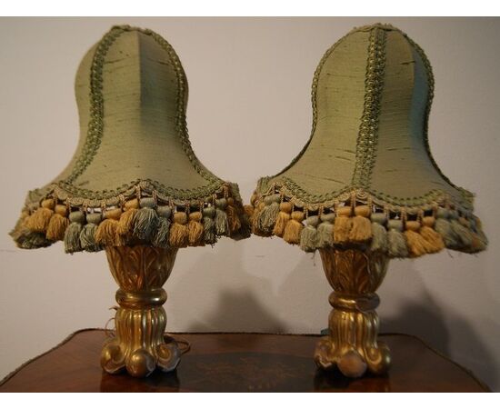 Antiche piccole lampade italiane del 1800 dorate foglia oro 