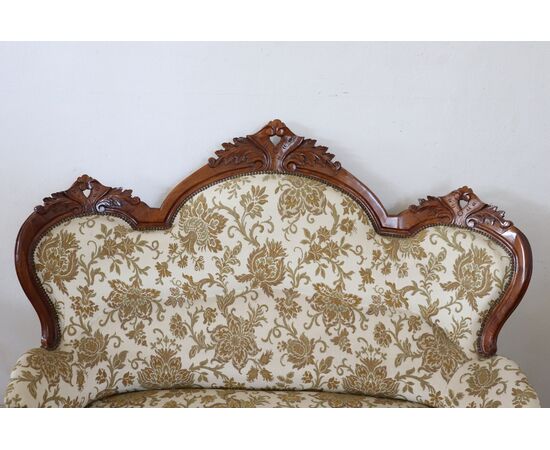 Set da salotto antico divano poltrona poggiapiedi in noce Luigi Filippo sec XIX PREZZO TRATTABILE