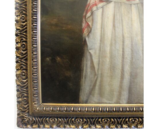 Antico Dipinto ad olio su tela con cornice dorata - epoca 800