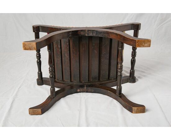 English stool in curved and padded mahogany - M / 1887 -     