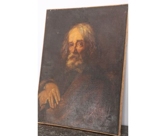 Antico dipinto scuola fiamminga primi 800 olio su tela volto anziano cm 77 x 59 
