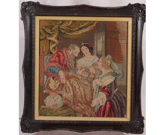 Antico quadro ricamato a piccolo punto del 1800 inglese