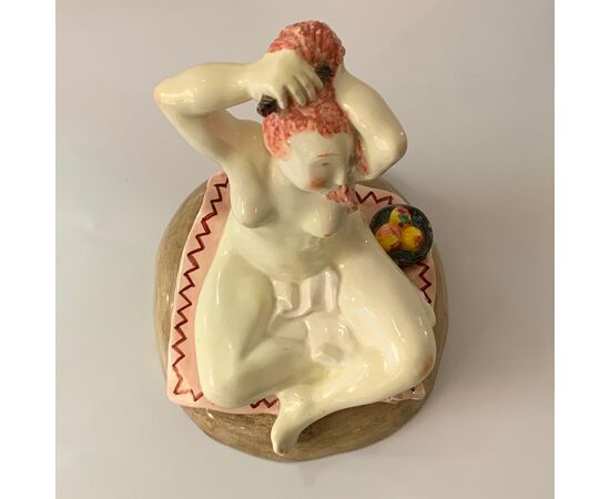 LENCI, GIGI CHESSA, statuina nudo con pettine, ceramica,1930