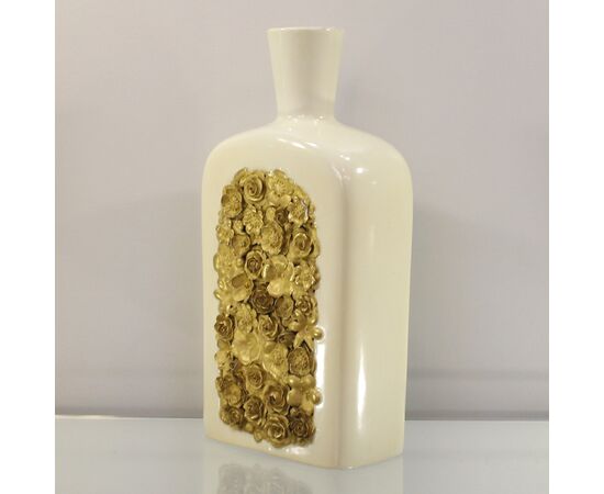 Giò Ponti flowery bottle white porcelain gold manufactory of Doccia     