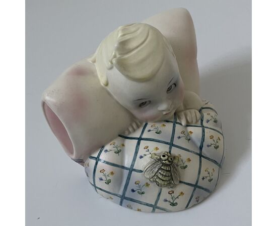 LENCI, hand painted ceramic baby head figurine     
