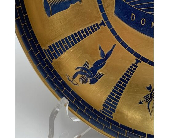 GIO' PONTI, RICHARD GINORI, PITTORIA DI DOCCIA, "Domus Amoris" piatto porcellana oro cobalto