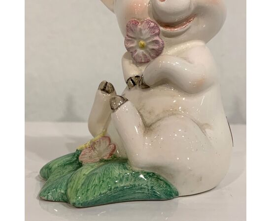 LENCI, MARIO STURANI, Maliziosa porcellina Rosa Seglie, statuina in ceramica decorata