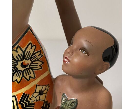 CIA MANNA, &quot;African love&quot; painted ceramic sculpture     