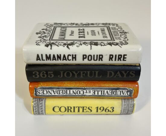 FORNASETTI, book paperweight, decorated ceramic     