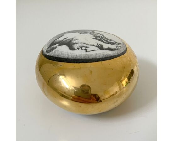 FORNASETTI, Stone paperweight, porcelain man&#39;s head decoration     