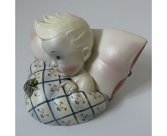LENCI, statuina testa di bambino ceramica dipinta a mano