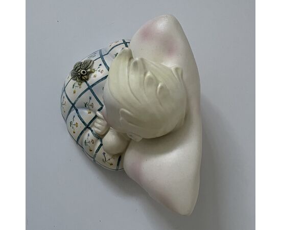 LENCI, statuina testa di bambino ceramica dipinta a mano