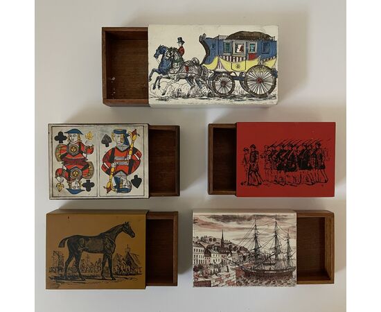 FORNASETTI PIERO, serie di 5 scatole Milano, anni '50