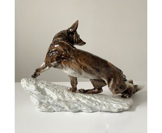 GUIDO CACCIAPUOTI, Fox, hand-decorated ceramic sculpture     