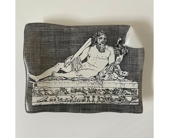 FORNASETTI, Allegory of the Nile sculpture ashtray, decorated ceramic     