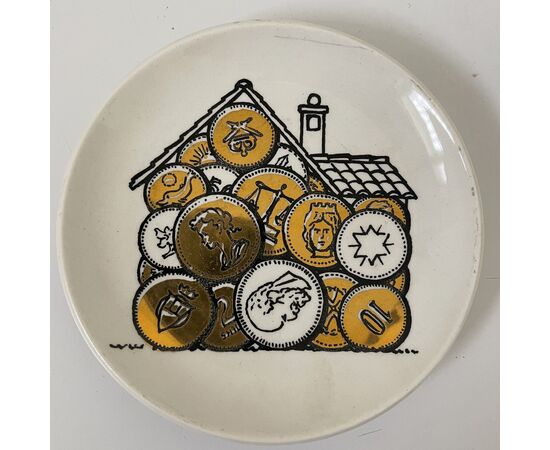 FORNASETTI PIERO, Eight coasters decorated with &quot;Coins&quot; for Banca Unione Milano     