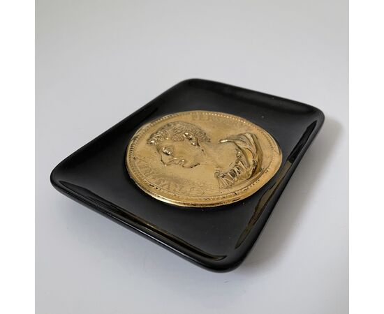 FORNASETTI, Tray-shaped ashtray with Roman coin decoration     