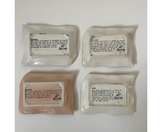 FORNASETTI, quattro svuotatasche Falstaff, Iris e Norma, ceramica con stampa grafica