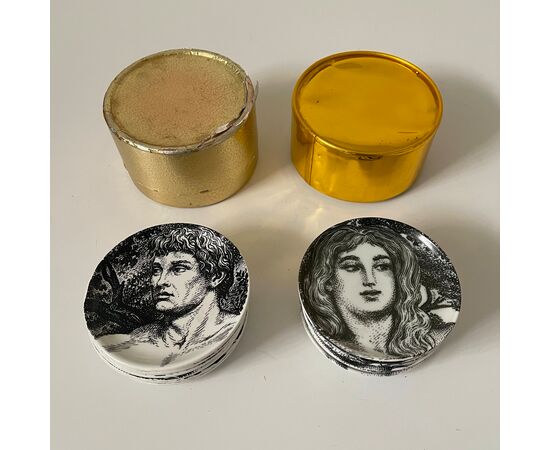 FORNASETTI, set of 16 Adamo Eva porcelain saucers     
